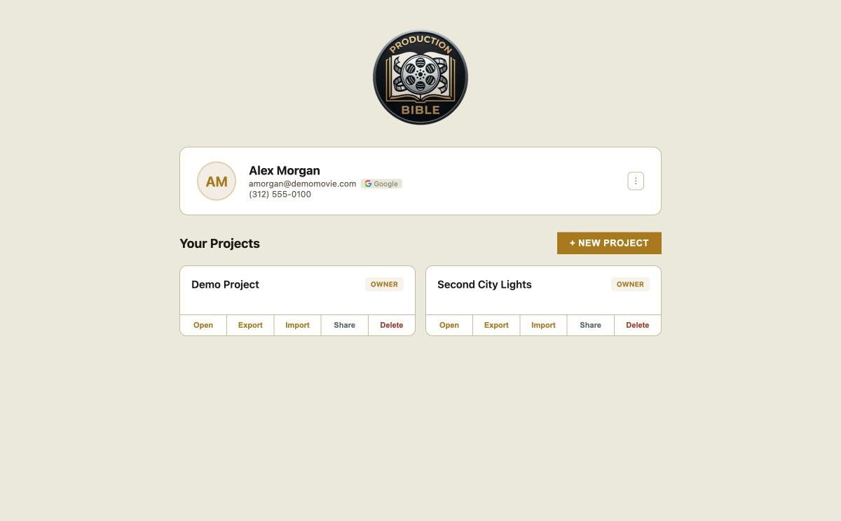 Projects dashboard — manage multiple productions from one account
